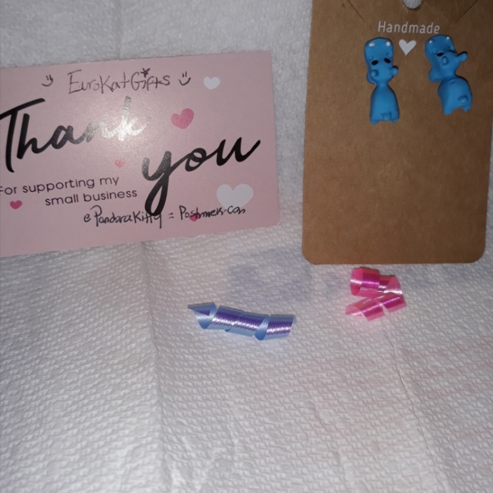 Handmade Blue Cute Hippo Animal Stud Earrings NEW NWT